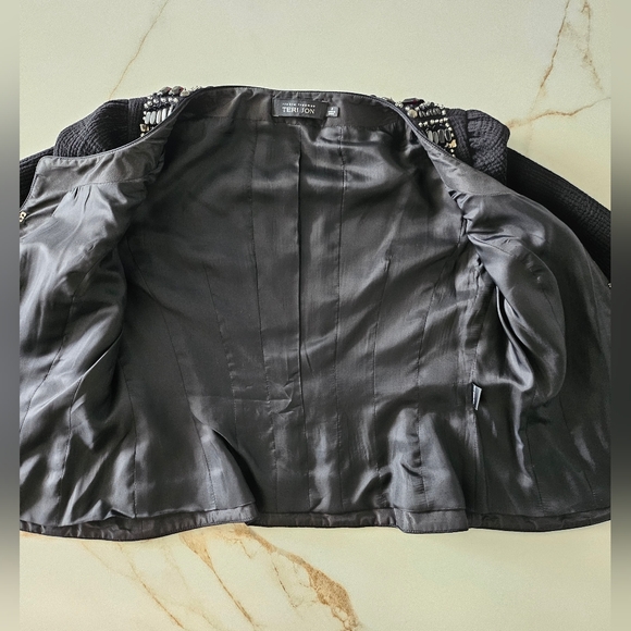 Rickie Freeman Teri Jon Black 100% Wool Jacket Womens Stones Beaded Formal Sz 6 - Picture 15 of 16